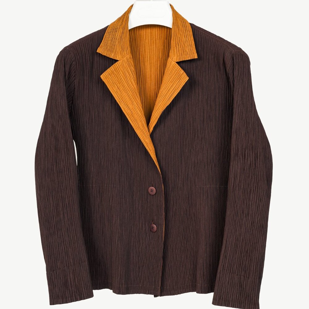 Issey Miyake Brown Pleated-Satin Blazer